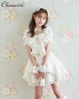 Autumn Japanese Sweet Big Bow Short Sleeve Slim Lolita Princess Mini Dress Shorts 2 Piece Set Girls Cute Dress Set Women Outfits 3