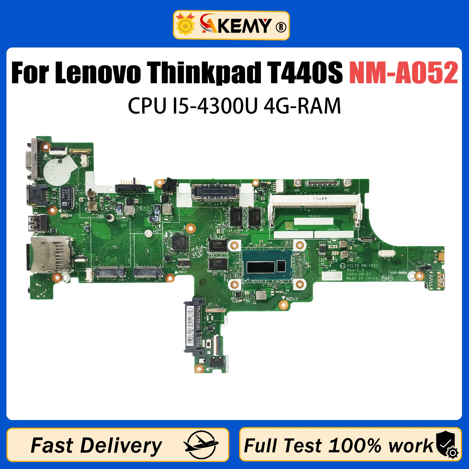 

AKEMY For Lenovo ThinkPad T440S Laptop Motherboard With I5-4300U 4GB RAM VILT0 NM-A052 FRU 04X3901 Fully Tested