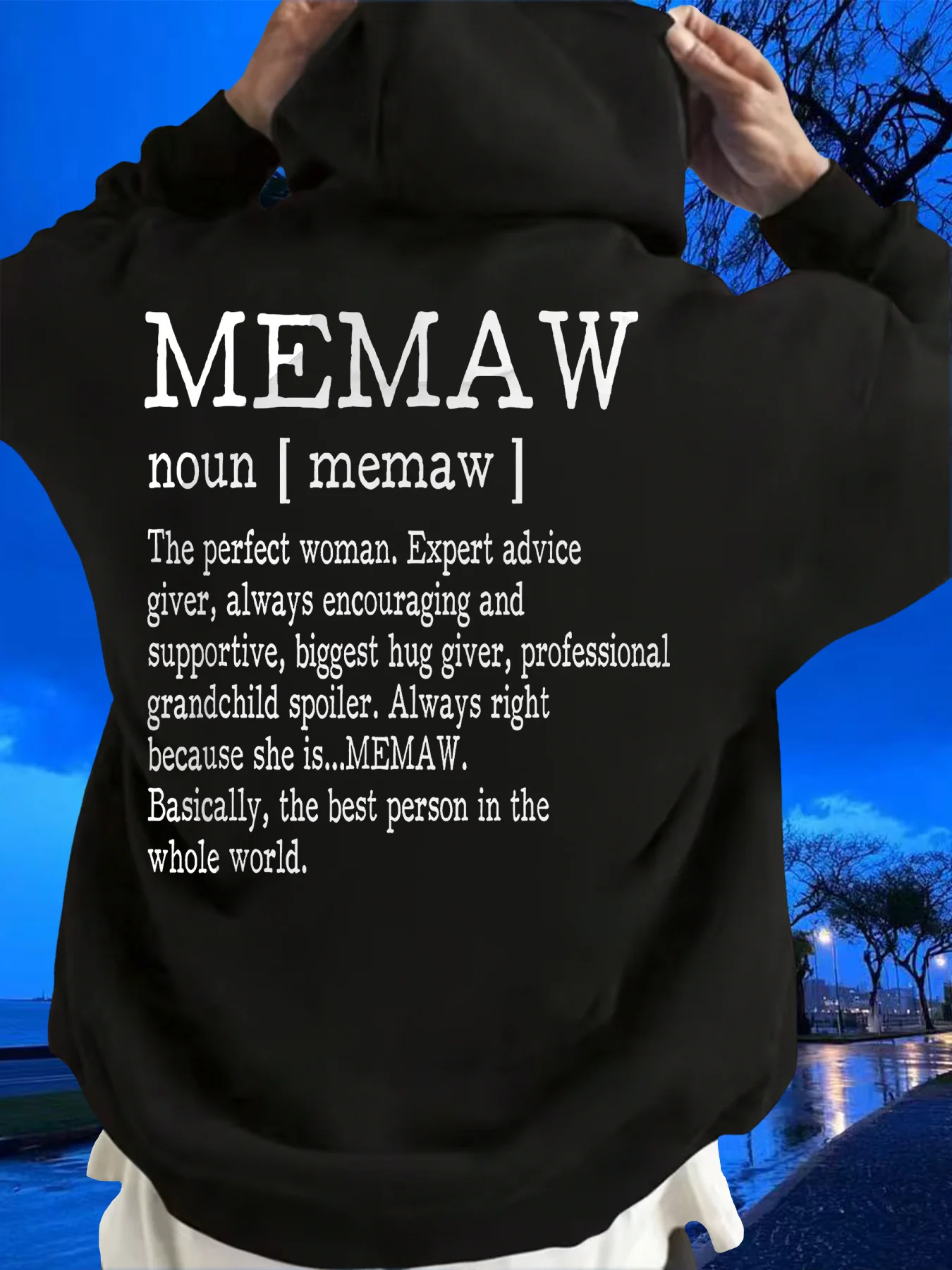 Memaw Definition Hoodie Back Print Grandma Gift Graphic Hooded Sweatshirt