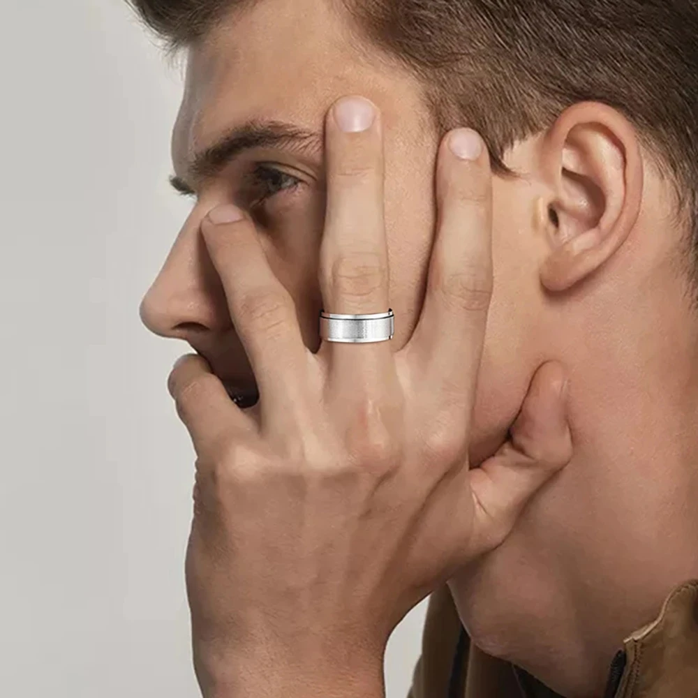 8mm pierścień obrotowy dla mężczyzn zwolnienie stresu Bague Acier Inoxydable obrączka ze stali nierdzewnej Casual biżuteria sportowa Anel Masculino — zdjęcie 3