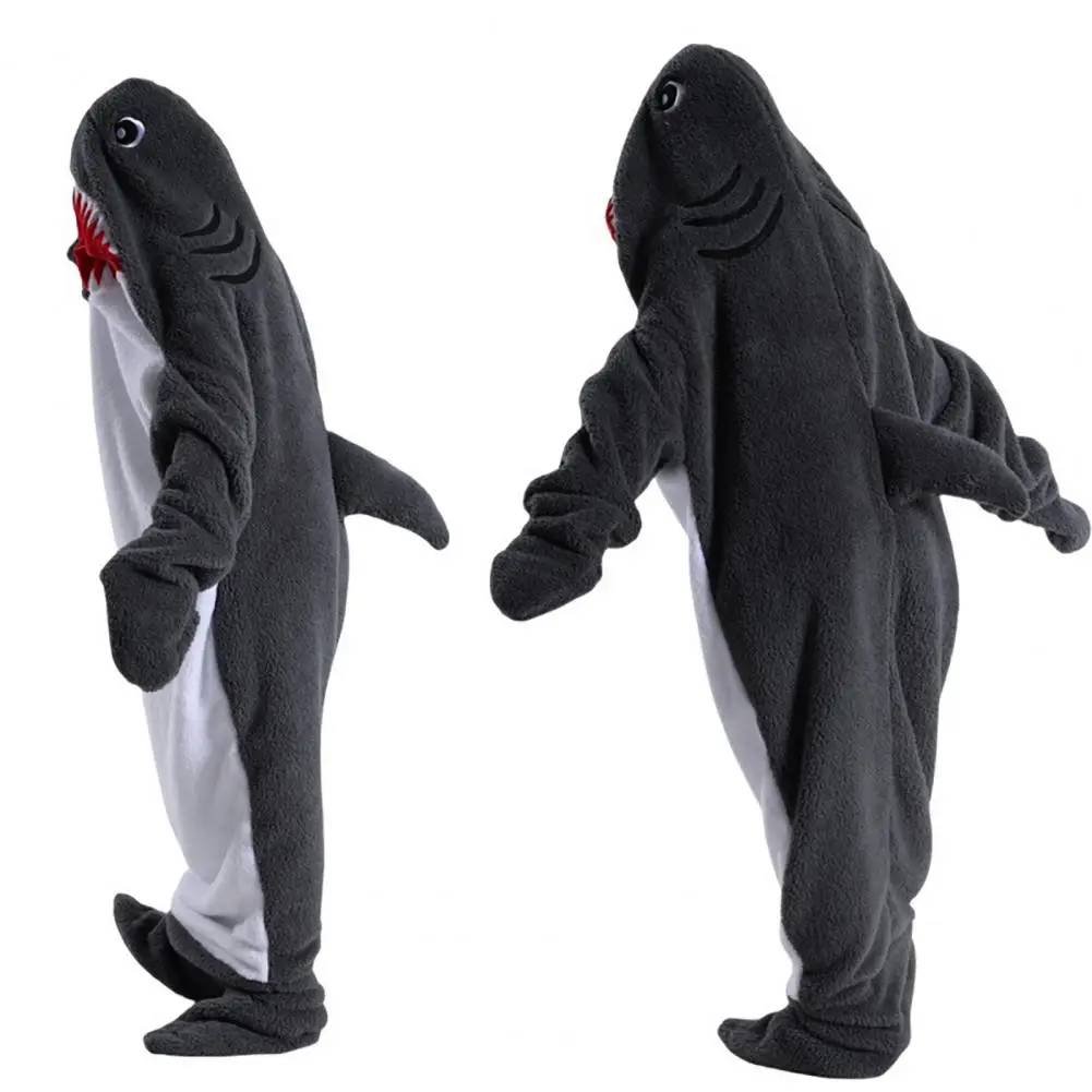 Sleeping Bag Children Cosplay Outfit Shark-shaped Flannel Sleeping Bag for Family Outings Sleepovers Adult Children's Cosplay