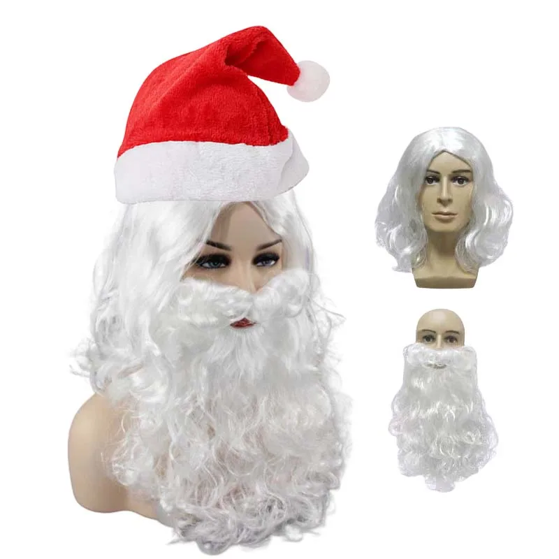 

Santa Wig Beard Hats Set for Adults Christmas Cosplay Costume Xmas Hats Santa Long White Beard for Men Women Accessories