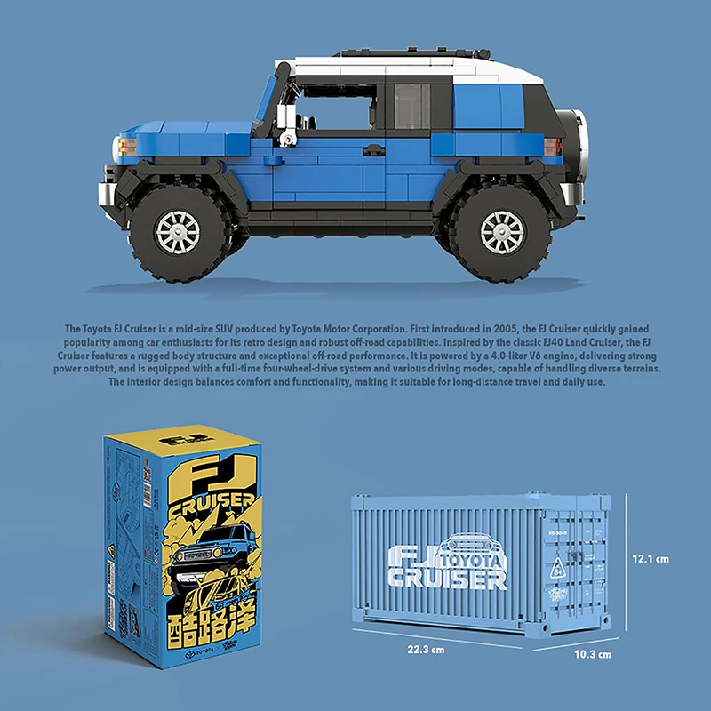 Bloques de construcción de vehículos todoterreno FJ40 PB8806, vehículo técnico de carreras de velocidad azul, SUV, bloques de modelismo, juguetes para niños y adultos, regalos, 622 Uds.