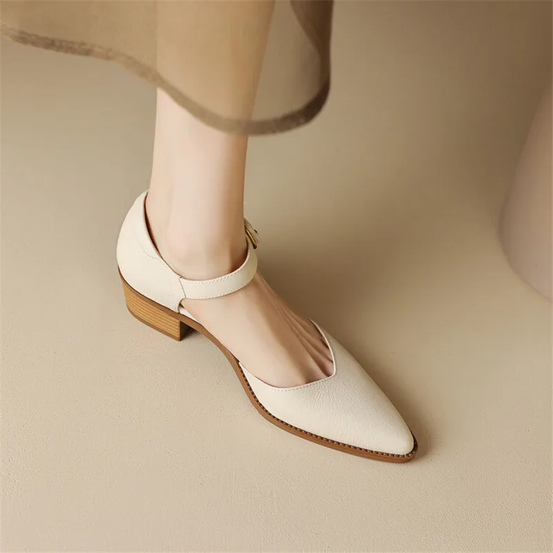 2023 New Summer Sandals Women Shoes Pointed Toe Chunky Heels Cover Toe Sandals for Women Handmade Women Sandals Zapatos De Mujer