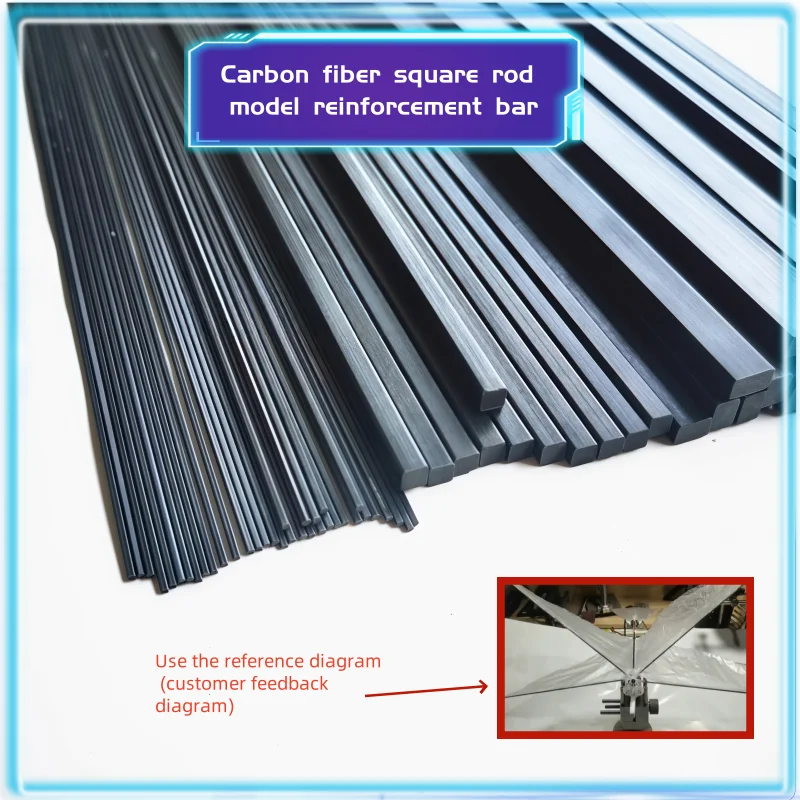 6PCS Length 500mm Solid Square Carbon Fiber Rod Strength 1*1MM~10*10MM Square Tube Carbon Square Tube For Quadcopter Multicoptor