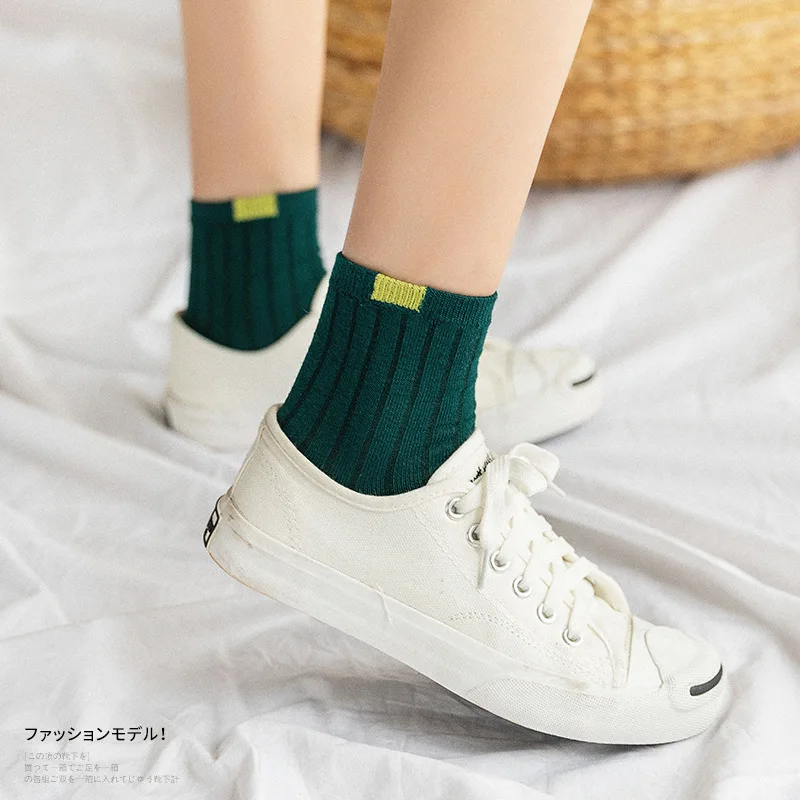 5 Pairs Women Multi-Color Socks Comfortable Breathable Soft High Quality Crew Socks Casual Fashion Sports Sox Sweat-absorbing