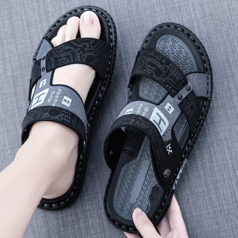 

Men's Summer Casual Sandals Water-Resistant Lightweight Beach Slippers Slip-On Breathable Flat Rubber Sole Fashionable Korean...