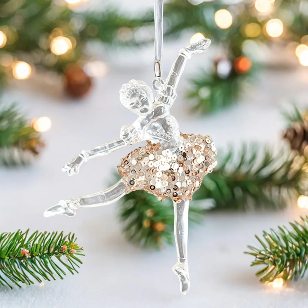 Clear Acrylic Car Pendant Christmas Snowflakes Dancing Girl Star Home  Wedding Party Decoration Christmas Tree Hanging Ornaments