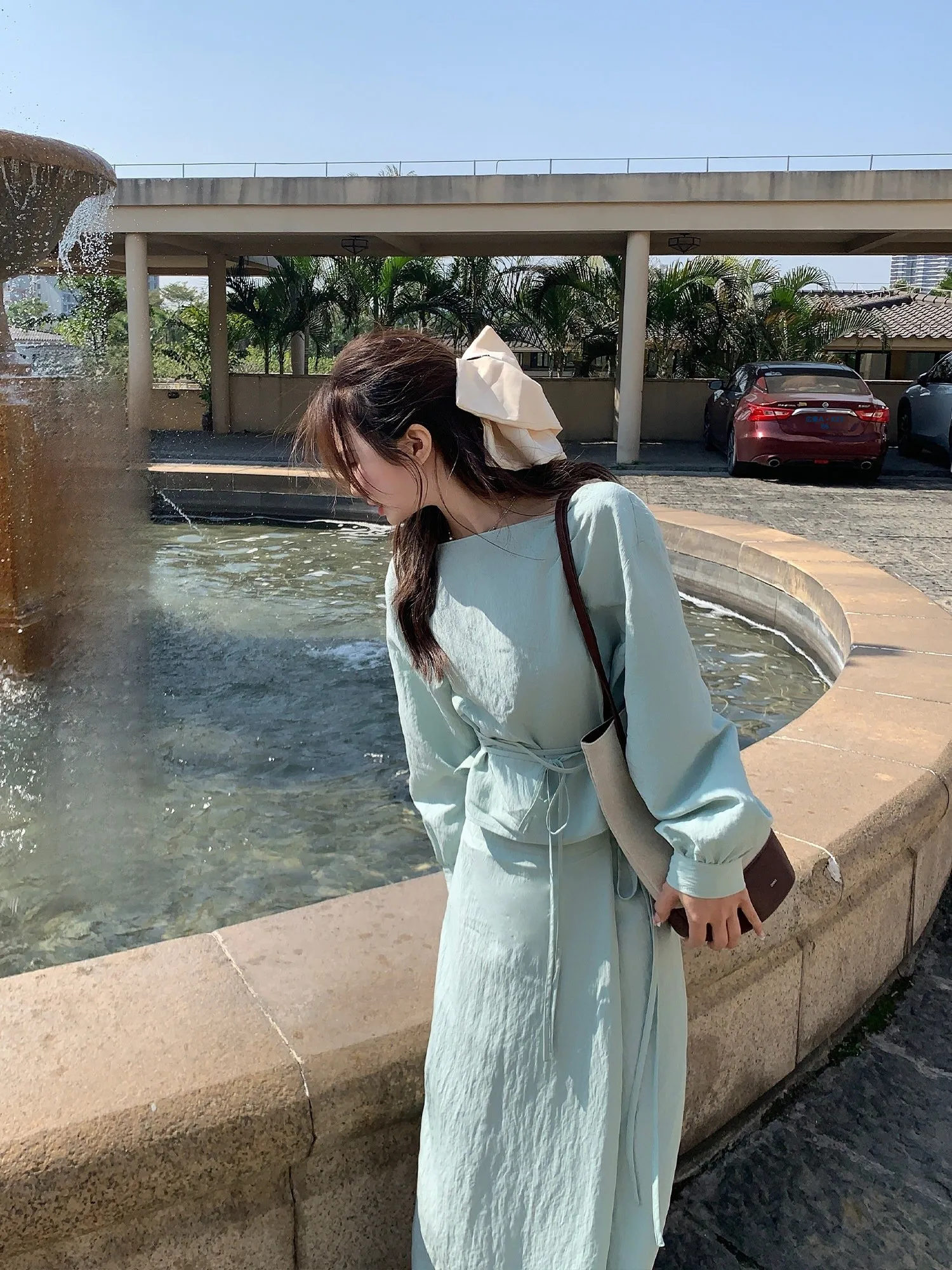 

Elegant Spring Summer Fashion Set for Women Stylish Semi-Skirt Top And Pants Commute Quality Nylon And Viscose Lightweight Ca...