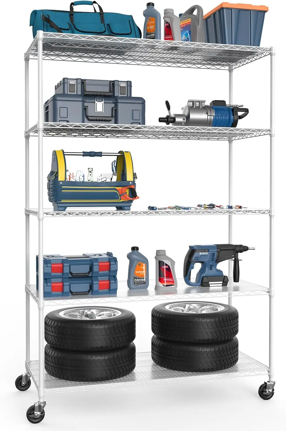 5 Tier NSF Wire Shelf Shelving Unit, 24 x 48 x 82 Inch 6000lbs Capacity Heavy Duty Adjustable Storage Metal Rack with Wheels/Lev