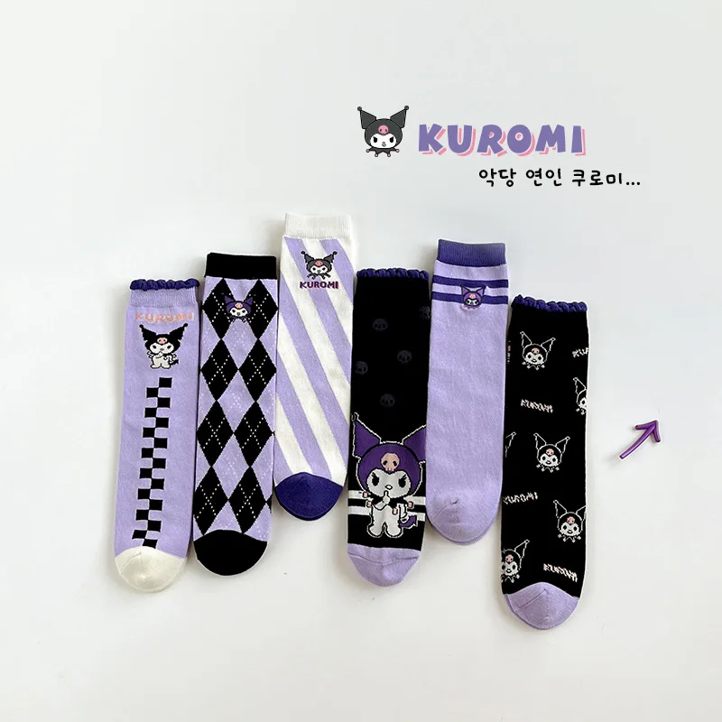 Sanurgente-Chaussettes mi-mollet pour filles, dessin animé Kuromi, longues, mignonnes, princesse