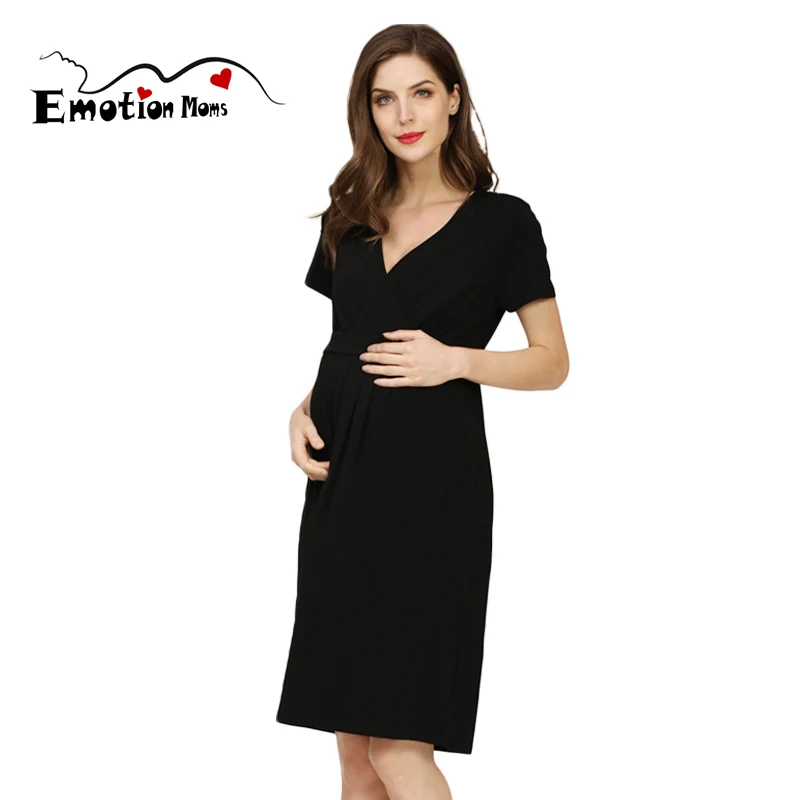 New Summer Maternity Dress Short Sleeve V-Neck Dress Preganant Women's Solid Dress Ladies Casual Commuter Pregnancy Dresses