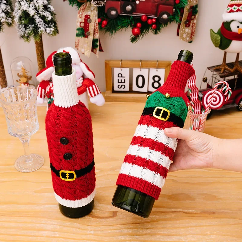 Christmas Wine Bottle Decoration Wine Holiday Party Christmas Eve Restaurant  Arrangement Gift Knitted Wine Bottle Sweater DIY