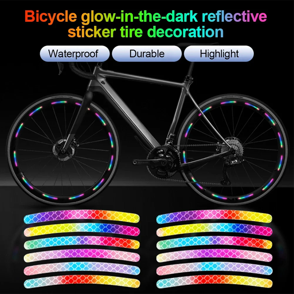 Rainbow Reflective Sticker for Bike Wheels Laser Night Glow Sticker for Car Motocycle Night Safety Waterproof Warning Stickers