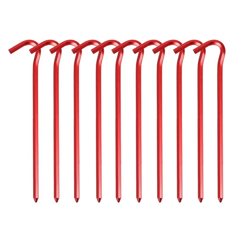 18cm Tent Pegs, 10 Pcs Aluminium Tent Stakes Pegs with Hook, Hexagon Rod Stakes Nail Spike for Pitching Camping Tent, Canopies