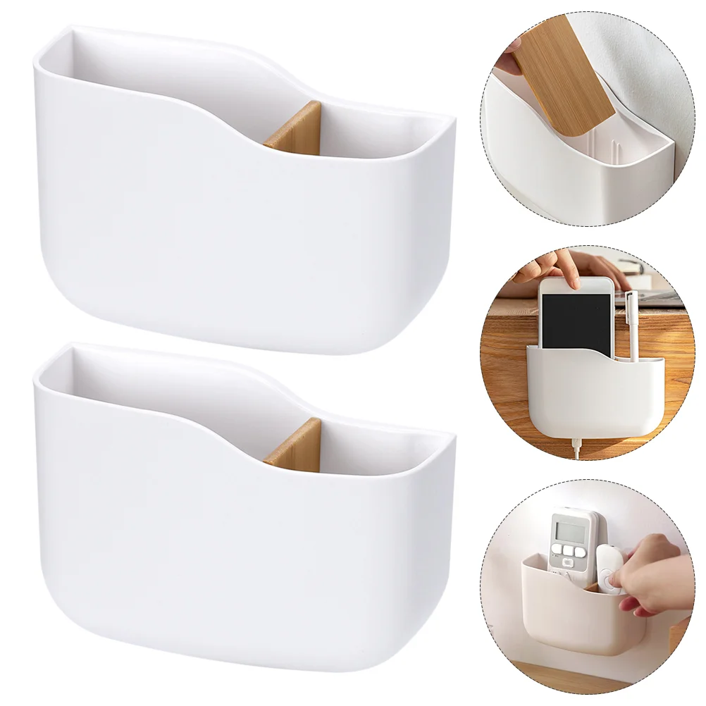 

2 Pcs Stand Controller Holder Wall-mounted Storage Box Remote Organizer White