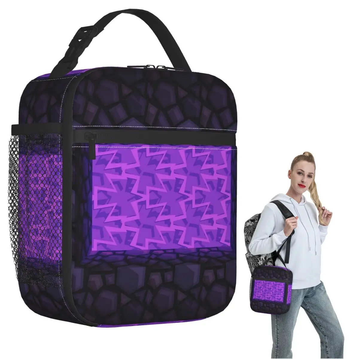 Obsidian Nether Portal - PureBDcraft Insulated Lunch Bag for Women Kids Leakproof Food Boxes Thermal Lunch Box Tote