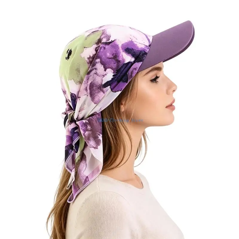 N0PE Fashion Flower Print Snapbacks Hat With Head Scarf For Fashion Women Headpiece