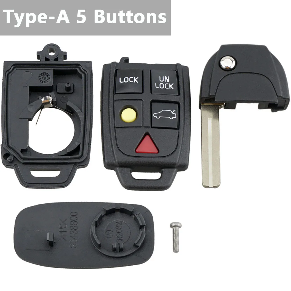 5 Buttons Flip Remote Key Case FOB Replacement Fit for VOLVO S60 2000-2009 / S80 1999-2006 / V70 2000-2007 XC90  2002-2013