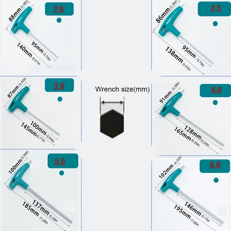 Vis à clé hexagonale à poignée en T outils de réparation de vélo tournevis 2/2mm, 3mm, 4mm, 5mm, 6mm, 8mm, 1 pièce, 6 pièces image 2