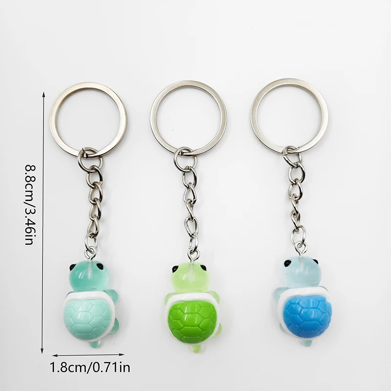 Mini Cartoon Resin Luminous Turtle Ornament Keychain Glow-in-the-dark Color Turtle Keyring Backpack Accessories Girlfriends Gift