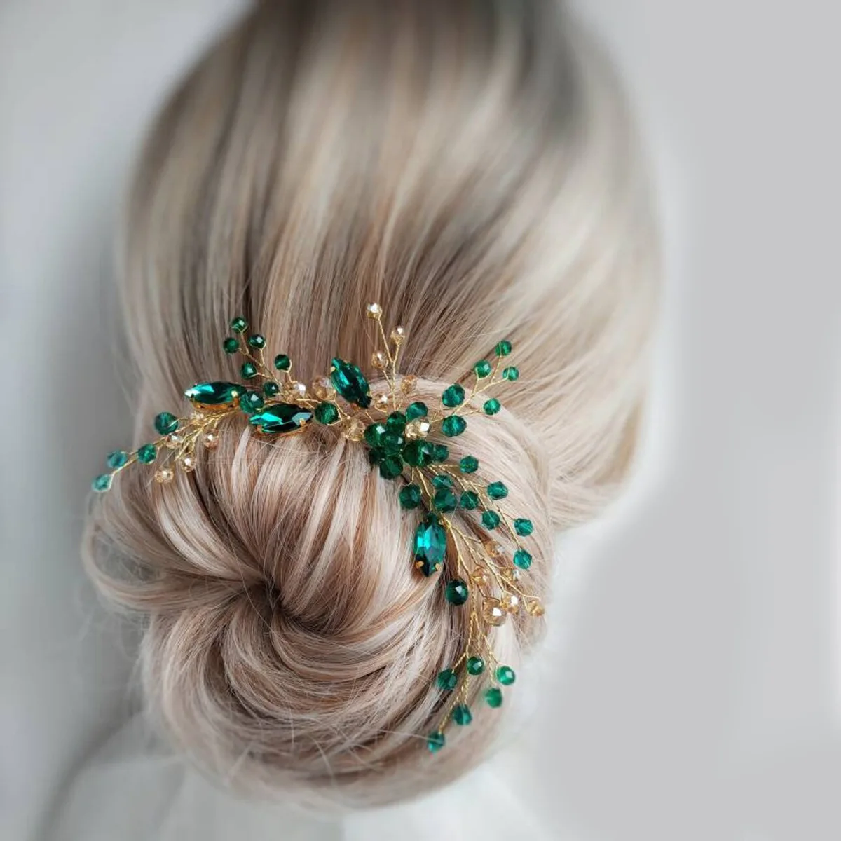 Handmade Bride Wedding Emeralds Rhinestone Pearl Hair Comb Dinner Party  Headpiece for Crystal Hair Accessories