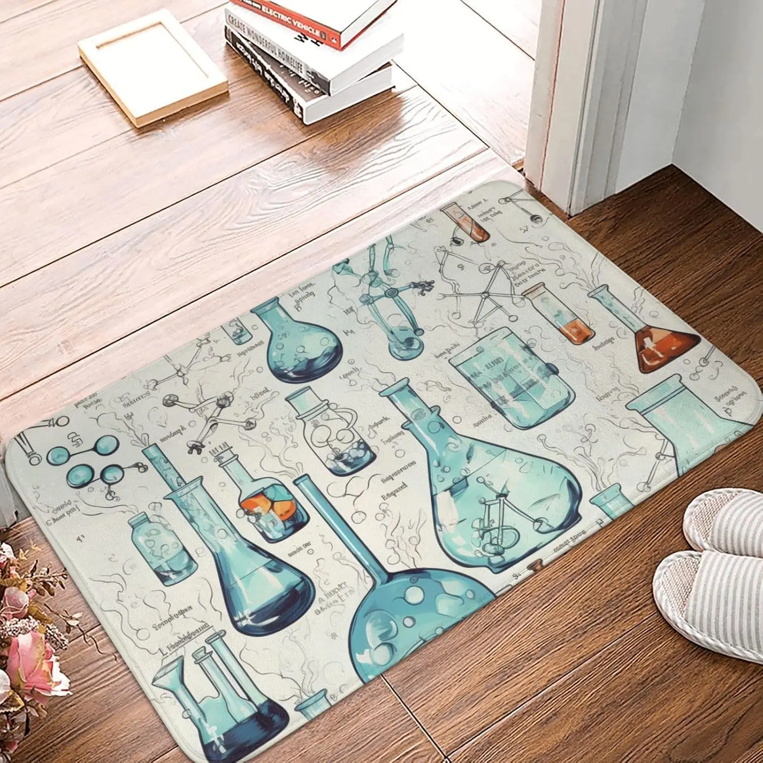 Vintage Science Lab Door Mat, Chemistry Flask Beaker Floor Mat, Geek Nerd Entrance Rug, Non-slip Washable Bathroom Home Decor