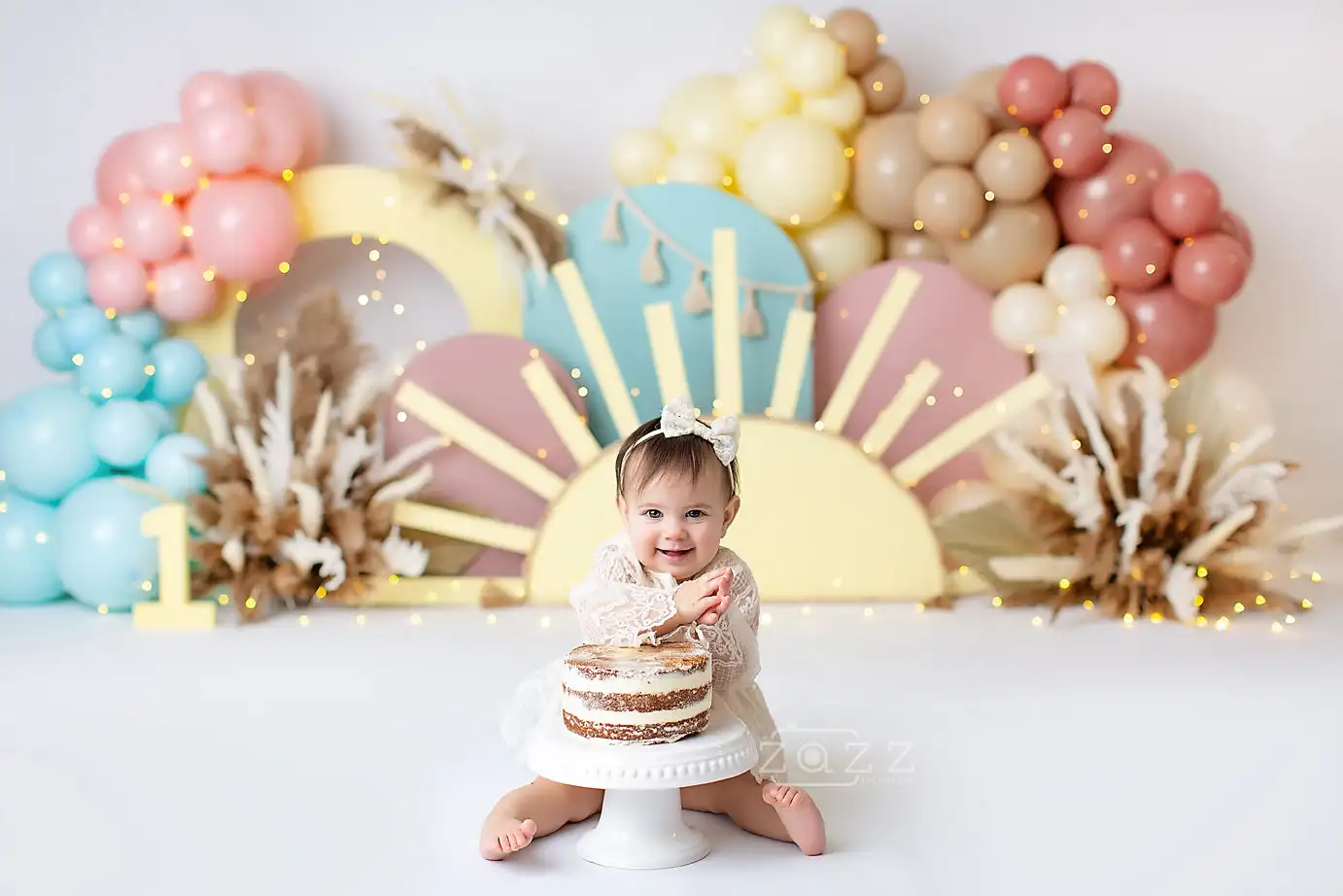 Sunlight Backdrops Birthday Cake Smash Kids Baby Photography Prop Child Adult Decors Colored Balloons Photo Backgrounds