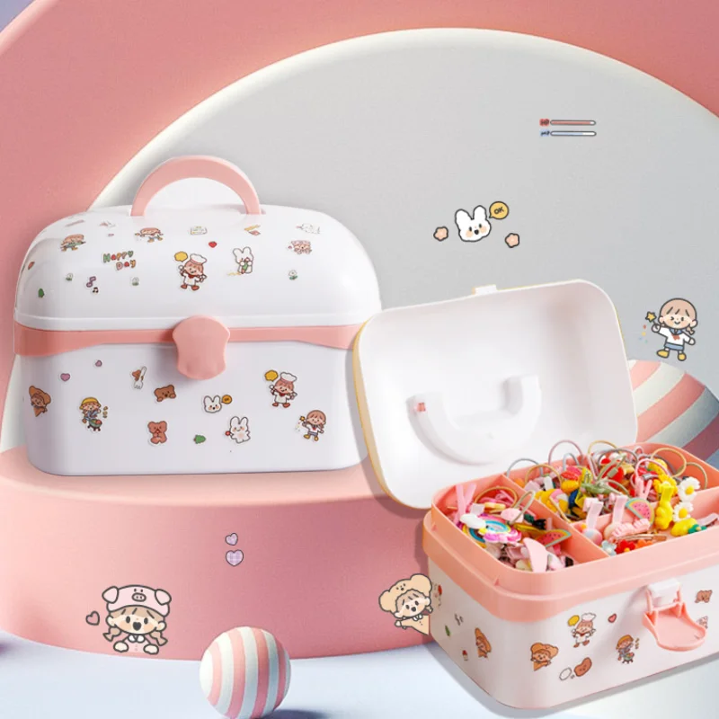 Large-capacity Children\'s Hair Accessories Storage Box Girl Hairpin Ring Hair Band Cute Rubber Band Head Rope Jewelry Box