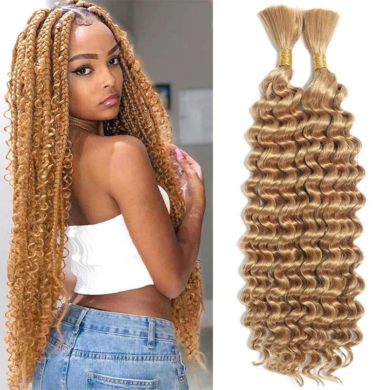 30Inch Blonde deep wave bulk braiding hair No Weft Synthetic Micro Braiding Hair Extensions for Boho Braids Wet and Wave