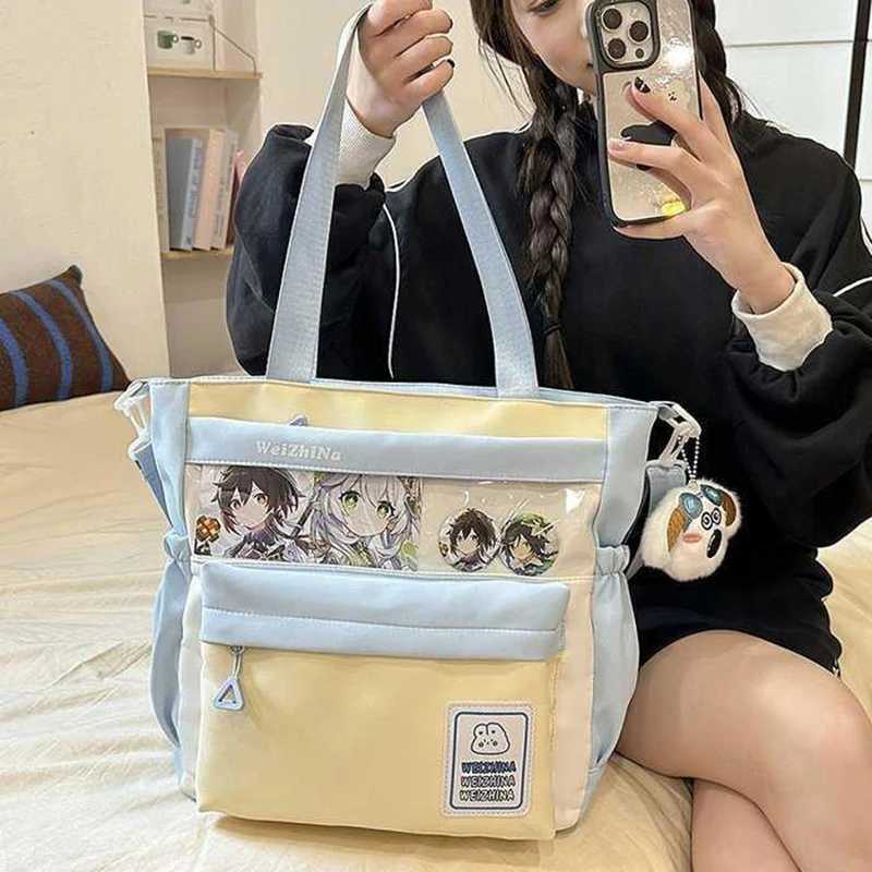 

HAEX Kawaii Women Tote Bags 2025 Dopamine Patchwork Crossbody Shoulder Bag Small Capacity Clear Window Card Show Bolso Mujer