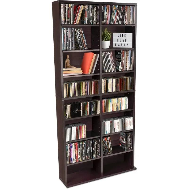 Oskar Adjustable Media Cabinet - Holds 464 CDs, 228 DVDs or 276 Blu-rays, 12 Adjustable and 4 fixed shelves PN in Espresso