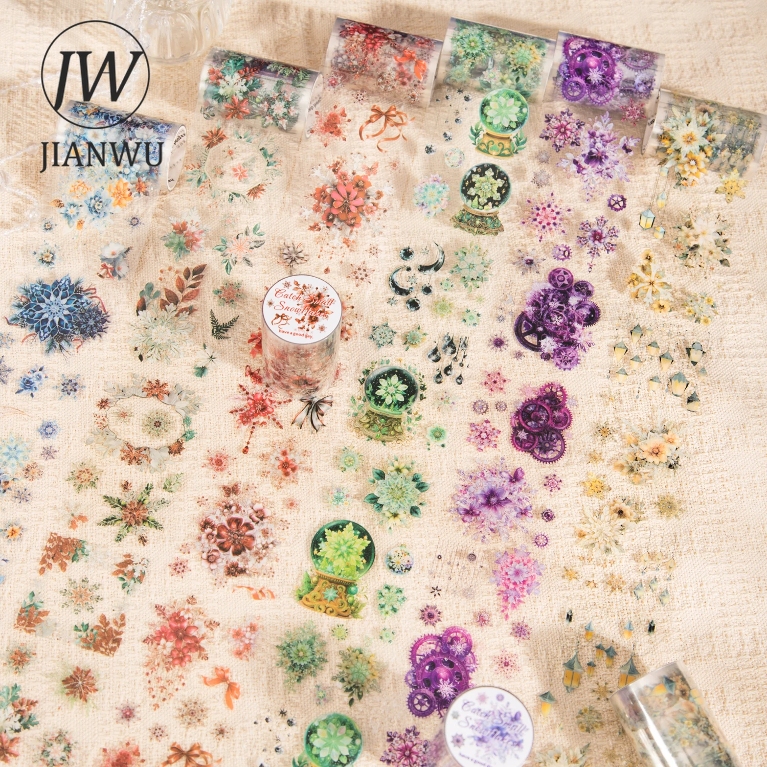 

JIANWU Capture A Small Snowflake Series Vintage Snow Flower Landscape Material Collage PET Tape Creative Journal Stationery