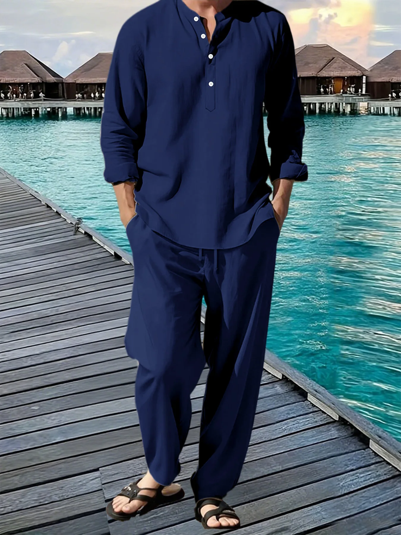 NONE Men Shirt Pants Set Long Sleeve 3