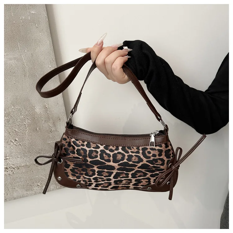 Neue Achselhöhle Tasche Trendy Schulter Tasche für Frauen Süße Doppel Bogen Handtasche Damen Tasche Retro Mode Weibliche Leopard Print Schulter Tasche – Detail 8