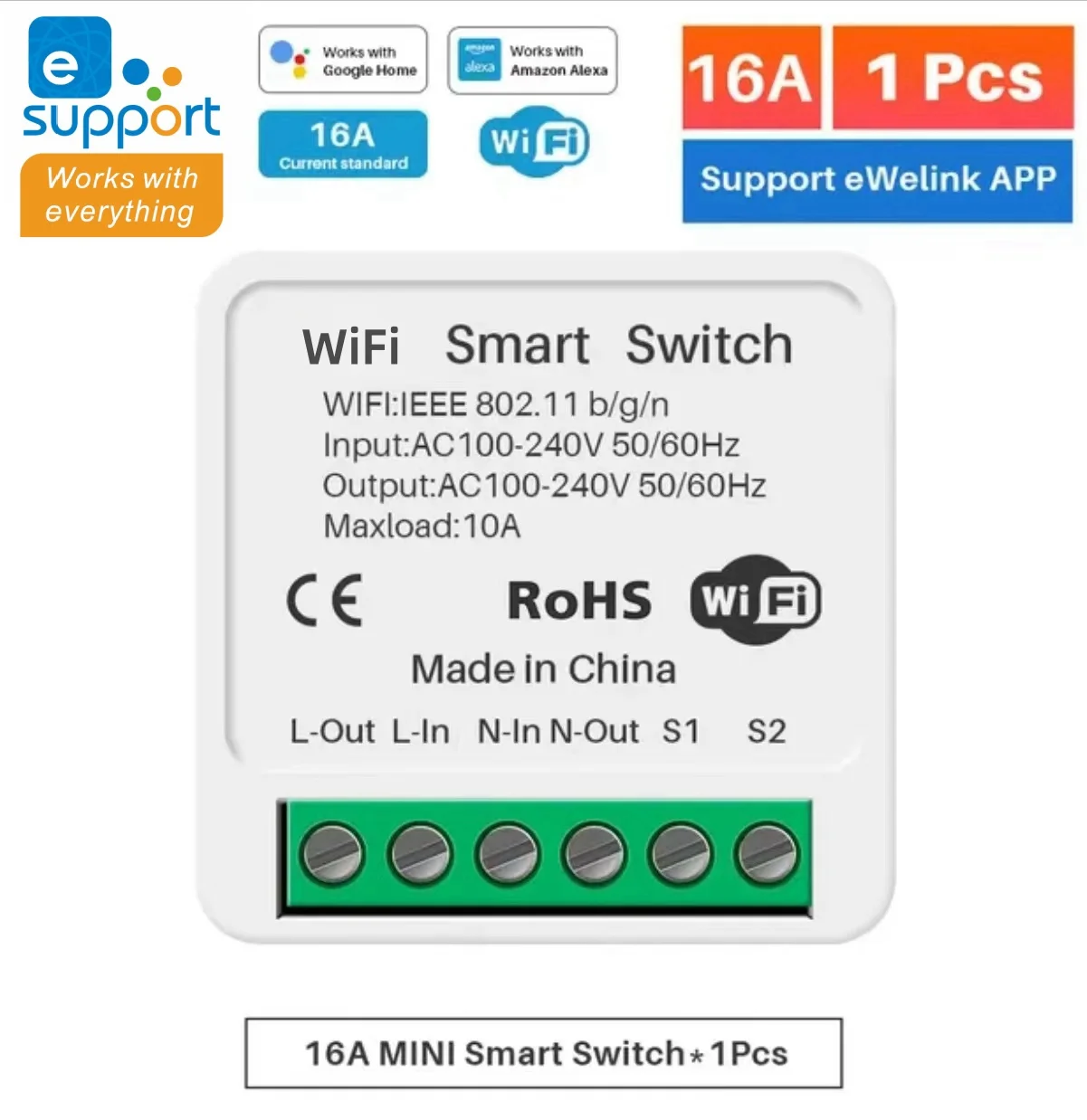 eWeLink 16A MINI Wifi Switch DIY 1-way Remote Control Timer Relay Automation For Smart Life Work With Alexa Google Home Alice