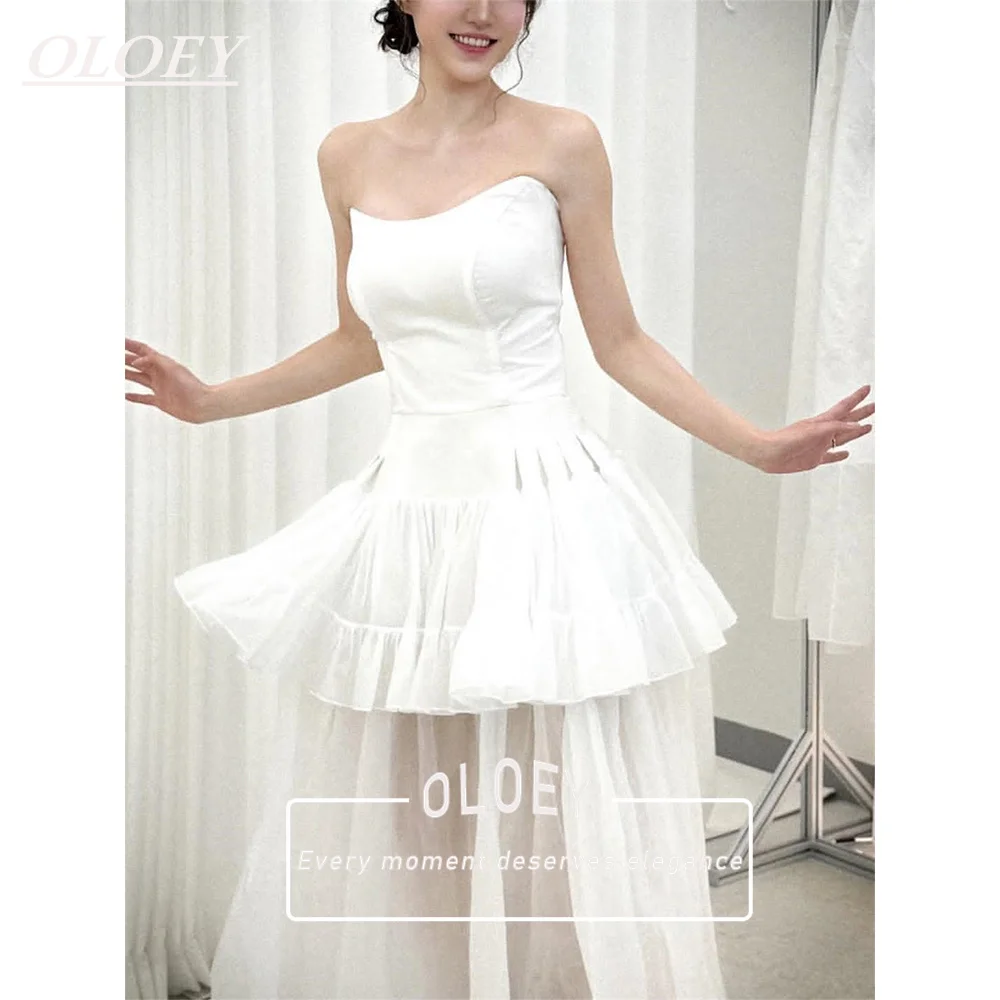 OLOEY Unique Strapless A-Line Korea Photoshoot Wedding Dress Pleated Waist Bridal Gown Floor Length Robe De Mariage Customized