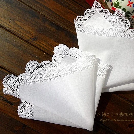 4 PCS Handmade Fine Line Hooks and Retro High Cotton Hand -cotton Napkin To Cover about 31cm handkerchief