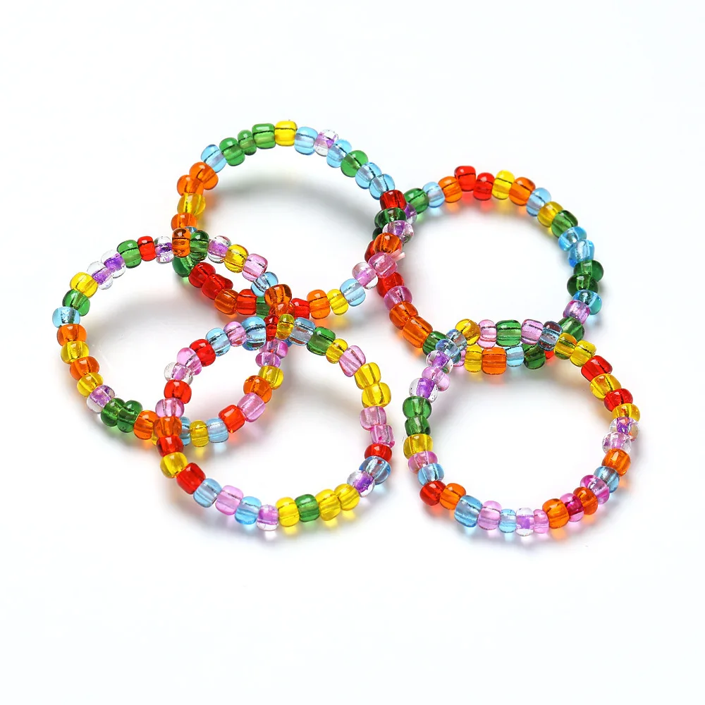 1Pcs Hot Selling Personalized Children's Fun Candy Colored Rice Bead Ring Bead Bead Bead Seven Color Rice Bead Ring Wholesale