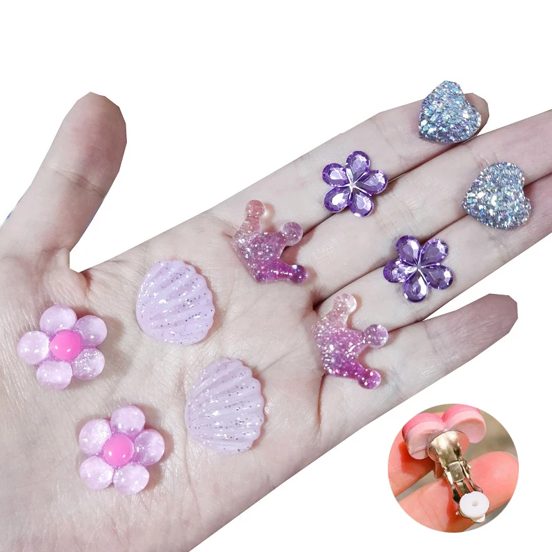 10pcs/lot Mixed Purple Color Styles Children Jewelry Baby Girl Clip On Earrings Kids Ear Clip No Pierced Painless Earrings