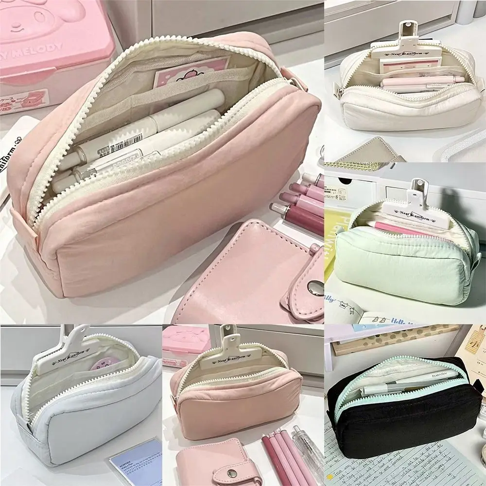 Bolsa de caneta de cor sólida de alta qualidade com zíper design grande capacidade estojo de lápis portátil bolsa de papelaria escola escritório