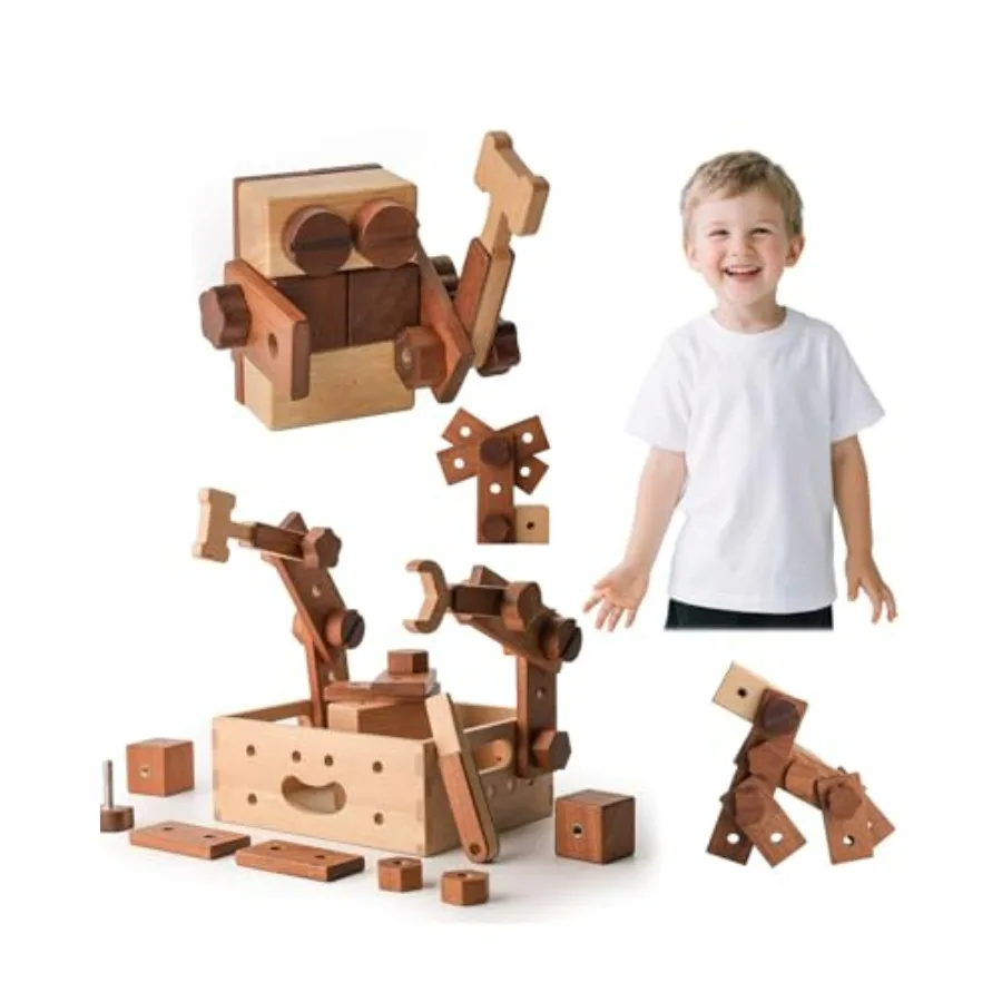 

Деревянный набор инструментов для детей от 3 лет, конструктор из массива дерева с винтами и гайками, 32 элемента, с ящиком для хранения