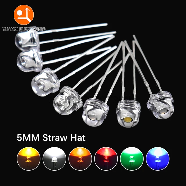 50 SZTUK 5mm Dioda LED w słomkowym kapeluszu Super jasna biel 0,3W 0,5W 0,75W F5 Dioda elektroluminescencyjna czerwona żółta zielona niebieska ciepła biel