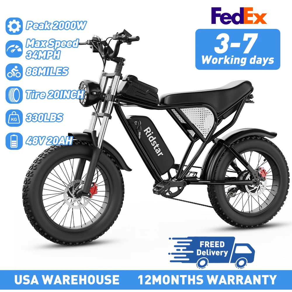 

Detachable Battery 48V 20Ah 2000W Electric Bike for Adults 33MPH & 88 Miles Electric Motorcycle 20’’ x4" Fat Tire E-Mou