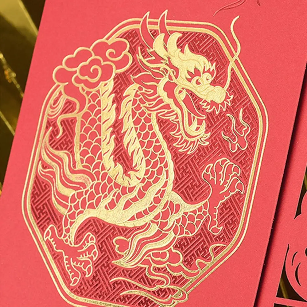 بطاقات تهنئة للعام الجديد على شكل تنين، بطاقات بريدية لمهرجان الربيع على الطراز الصيني الإبداعي، قطع بالليزر، بطاقة شكر مصنوعة يدويًا