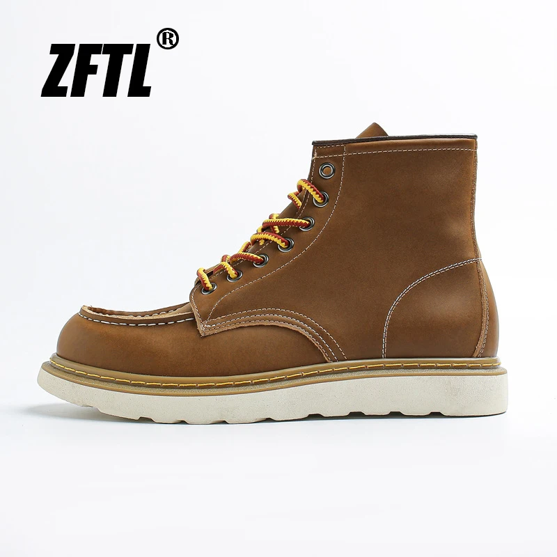 ZFTL Men\'s Casual Boots American retro tooling boots Casual Crazy Horse Leather Winter Boots Vintage Man Lace up Ankle Boots