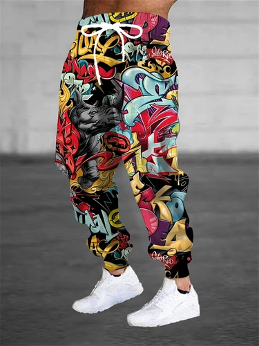 Pantalones casuales con cordón a la moda para hombre, pantalones cómodos con estampado único de Hip-Hop en 3D, pantalones de chándal holgados de estilo callejero a la moda para hombre