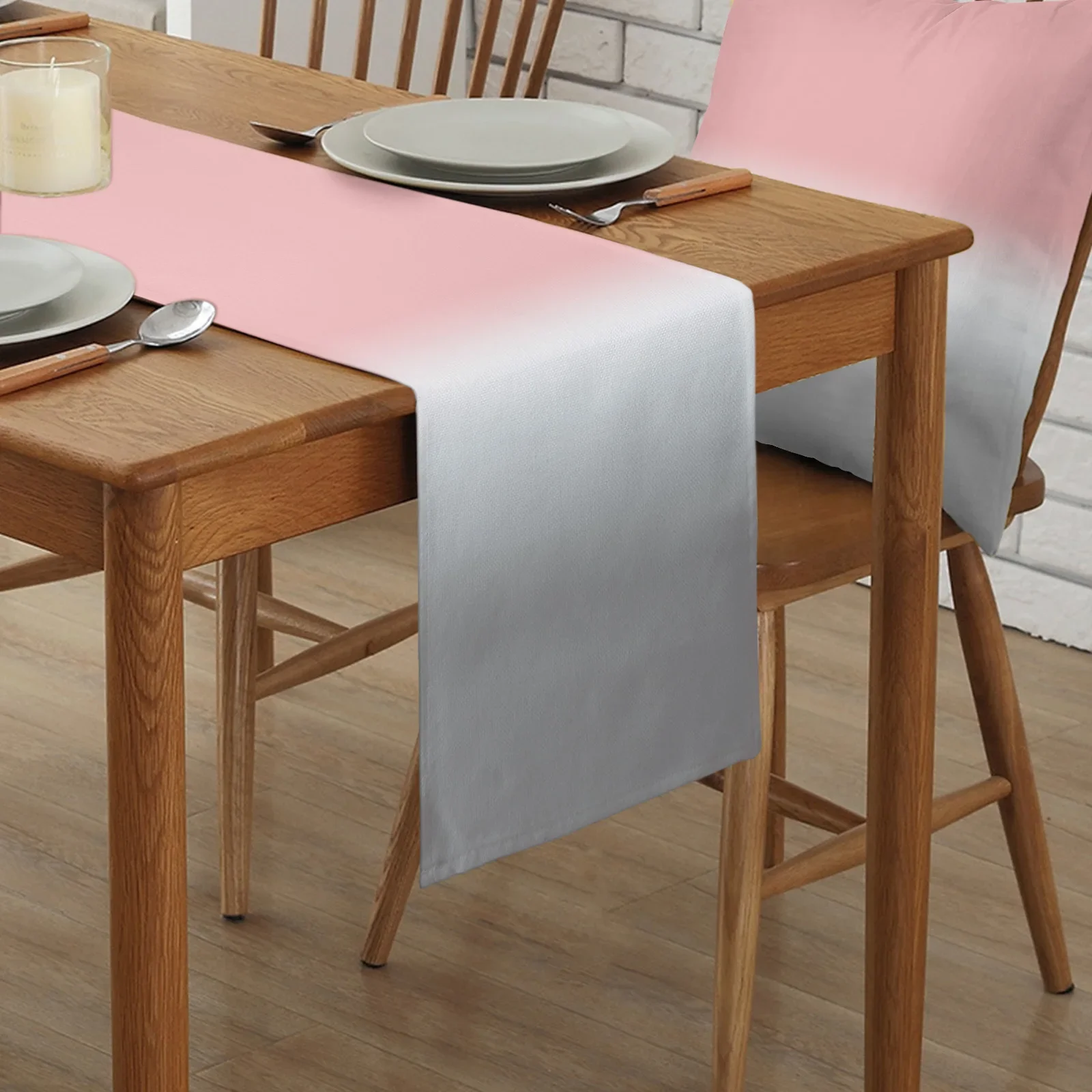 Pink White Grey Gradient Ombre Linen Table Runners Kitchen Table Decoration Dining Table Runner Wedding Party Supplies