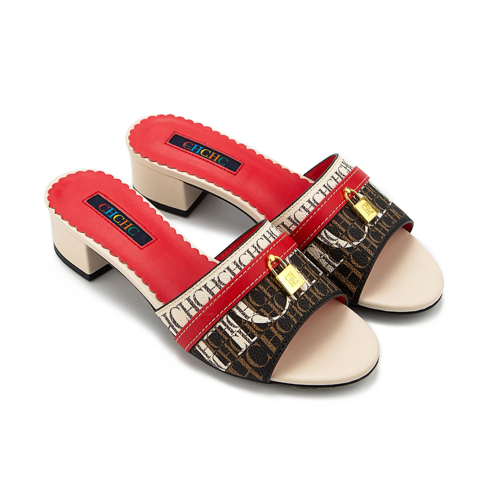 Summer 2025 Red Brown Beige Wedge Heel Sandals Retro Color Block Cross Strap Women Vacation Commute Buckle Wave Traction