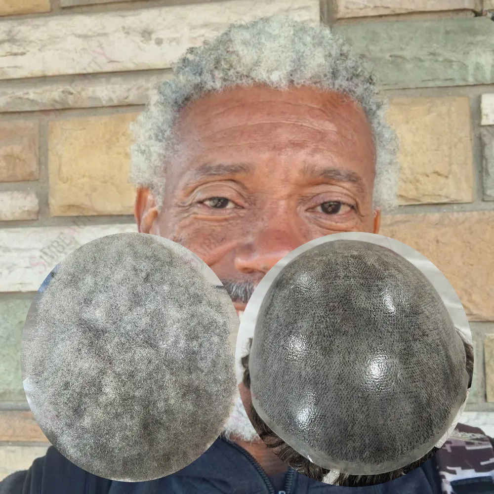 

Незаметный мужской парик-накладка 6 мм, плотные кудри, 100% натуральные человеческие волосы, мужской капиллярный протез, прочный, для афро-стиля, черный, основа из ПУ 0,1 мм